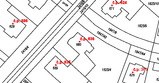 Tišnov 636 na parcele st. 680 v KÚ Tišnov, Katastrální mapa