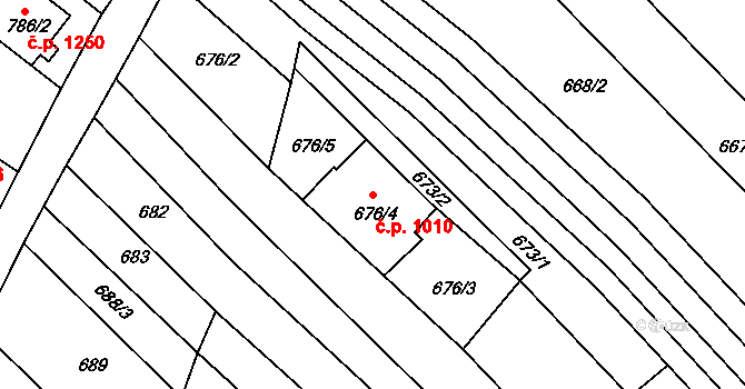 Rohatec 1010 na parcele st. 676/4 v KÚ Rohatec, Katastrální mapa