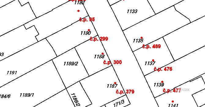 Vnorovy 300 na parcele st. 1188 v KÚ Vnorovy, Katastrální mapa