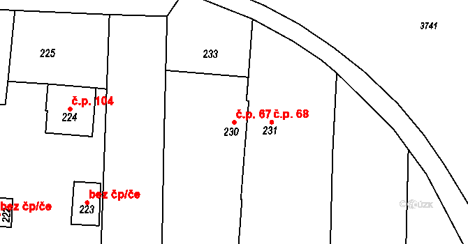 Chomýž 67 na parcele st. 230 v KÚ Chomýž, Katastrální mapa