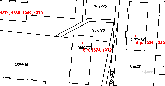 Slavkov u Brna 1372,1373 na parcele st. 1650/27 v KÚ Slavkov u Brna, Katastrální mapa