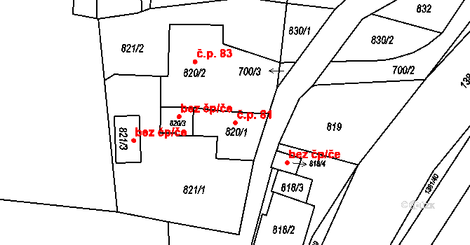Mnichov 81, Vrbno pod Pradědem na parcele st. 820/1 v KÚ Mnichov pod Pradědem, Katastrální mapa