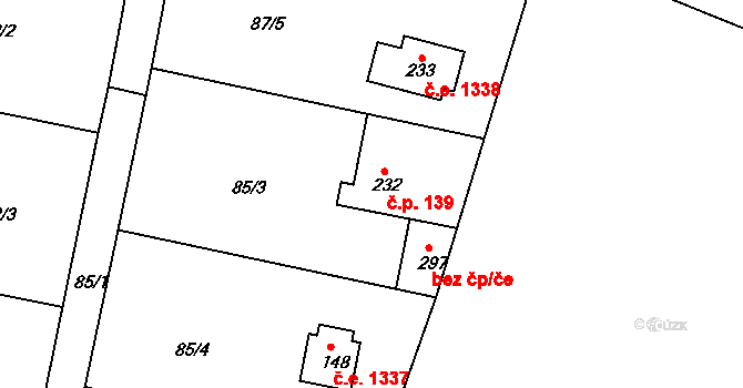 Ládví 139, Kamenice na parcele st. 232 v KÚ Ládví, Katastrální mapa