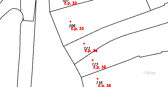 Dačice I 34, Dačice na parcele st. 111 v KÚ Dačice, Katastrální mapa