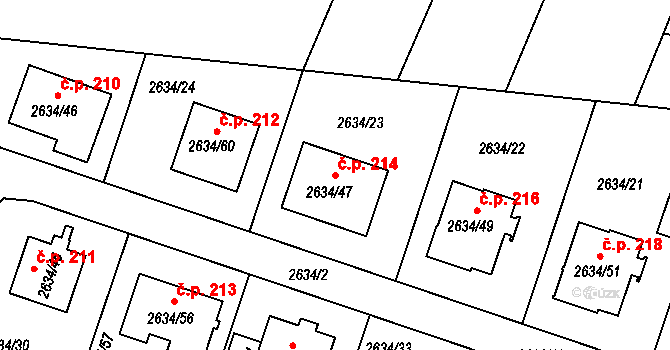 Dačice III 214, Dačice na parcele st. 2634/47 v KÚ Dačice, Katastrální mapa