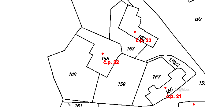 Mladkov 22, Boskovice na parcele st. 158 v KÚ Mladkov u Boskovic, Katastrální mapa