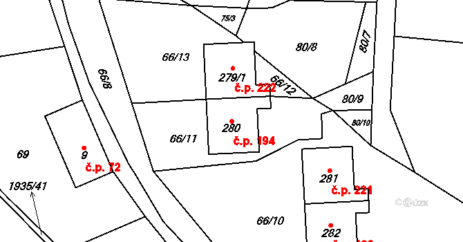 Adolfovice 194, Bělá pod Pradědem na parcele st. 280 v KÚ Adolfovice, Katastrální mapa