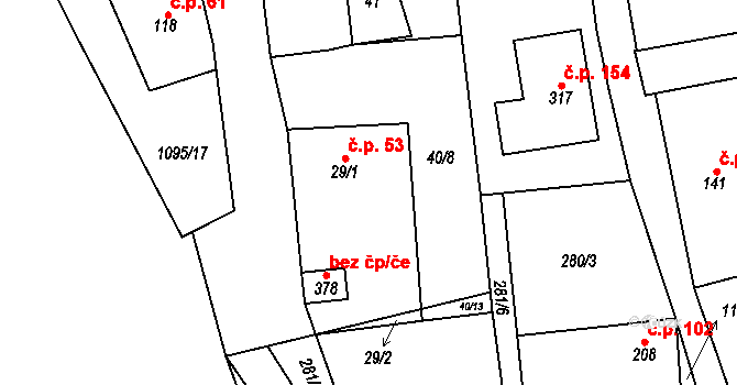 Rpety 53 na parcele st. 29/1 v KÚ Rpety, Katastrální mapa