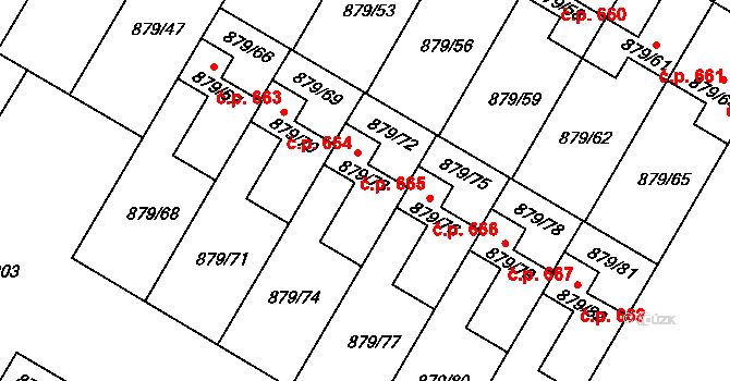 Kosmonosy 665 na parcele st. 879/73 v KÚ Kosmonosy, Katastrální mapa