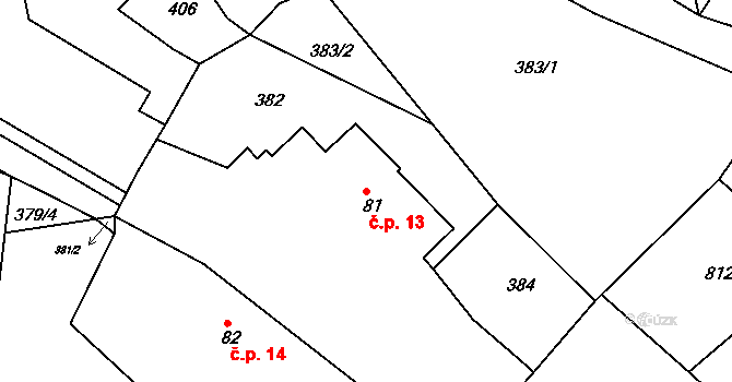 Kruhy 13, Mnichovo Hradiště na parcele st. 81 v KÚ Podolí u Mnichova Hradiště, Katastrální mapa