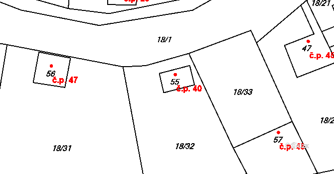 Chrastová Lhota 40, Brněnec na parcele st. 55 v KÚ Chrastová Lhota, Katastrální mapa