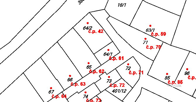 Chodouň 61 na parcele st. 64/1 v KÚ Chodouň, Katastrální mapa