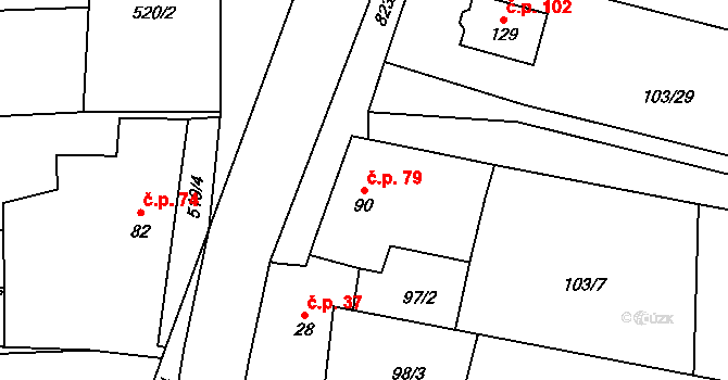 Loučka 79 na parcele st. 90 v KÚ Loučka u Bílska, Katastrální mapa