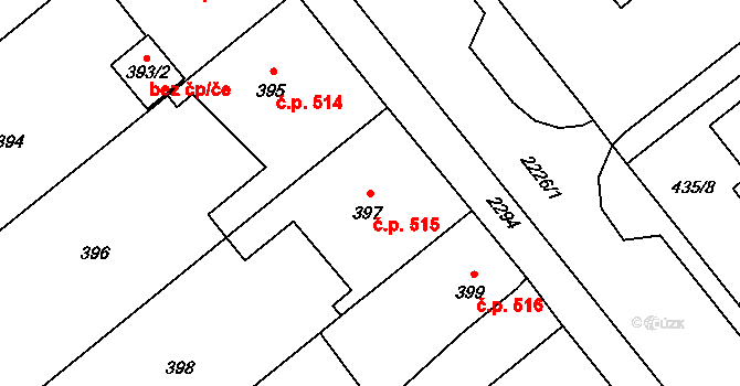 Velká Bystřice 515 na parcele st. 397 v KÚ Velká Bystřice, Katastrální mapa