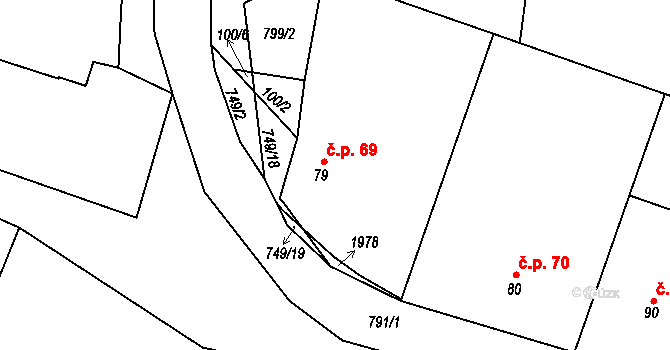 Hokov 69, Hořovičky na parcele st. 79 v KÚ Hokov, Katastrální mapa