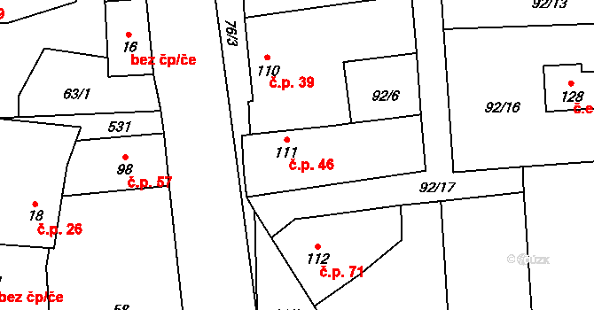 Dřemčice 46, Třebívlice na parcele st. 111 v KÚ Dřemčice, Katastrální mapa