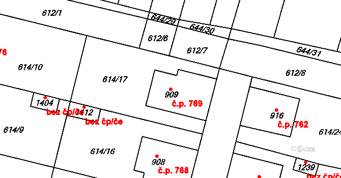 Libochovice 769 na parcele st. 909 v KÚ Libochovice, Katastrální mapa