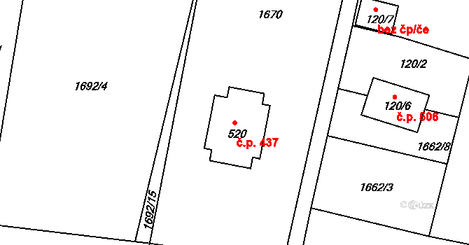 Dolní Podluží 437 na parcele st. 520 v KÚ Dolní Podluží, Katastrální mapa
