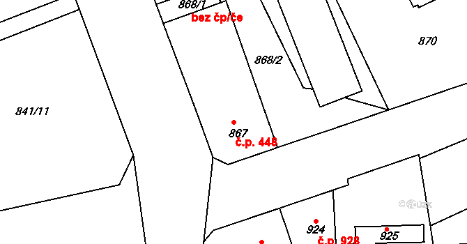 Roudnice nad Labem 448 na parcele st. 867 v KÚ Roudnice nad Labem, Katastrální mapa