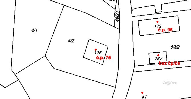 Osek 75 na parcele st. 116 v KÚ Osek u Sobotky, Katastrální mapa