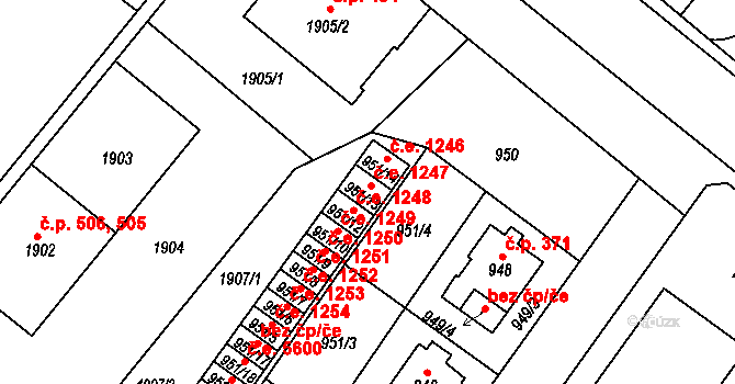 Bukov 1247, Ústí nad Labem na parcele st. 951/13 v KÚ Bukov, Katastrální mapa