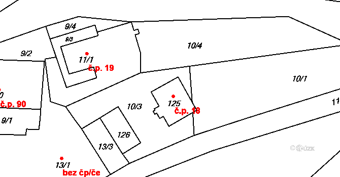Jezdovice 18 na parcele st. 125 v KÚ Jezdovice, Katastrální mapa