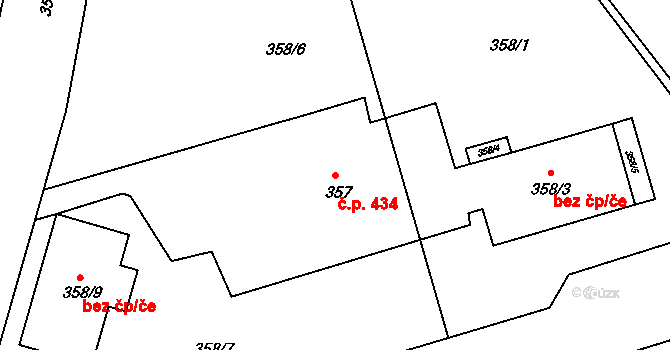 Miřetice u Klášterce nad Ohří 434, Klášterec nad Ohří na parcele st. 357 v KÚ Miřetice u Klášterce nad Ohří, Katastrální mapa