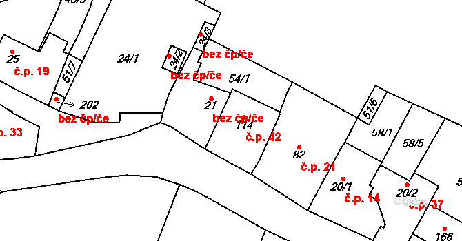 Lysec 42, Bžany na parcele st. 114 v KÚ Lysec, Katastrální mapa