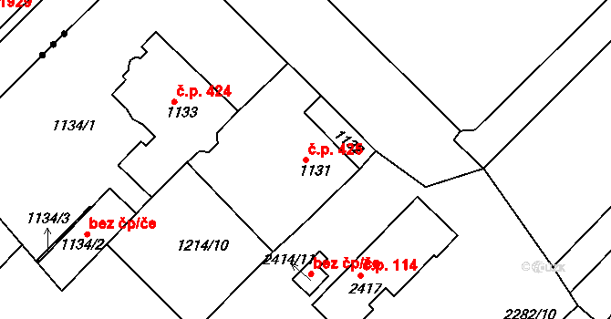 Proboštov 425 na parcele st. 1131 v KÚ Proboštov u Teplic, Katastrální mapa