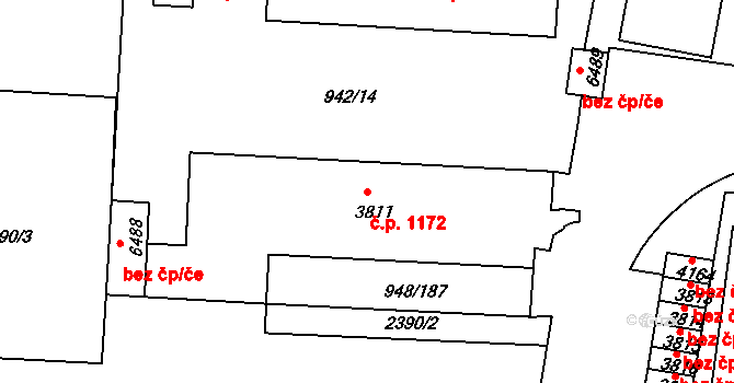 Horka-Domky 1172, Třebíč na parcele st. 3811 v KÚ Třebíč, Katastrální mapa