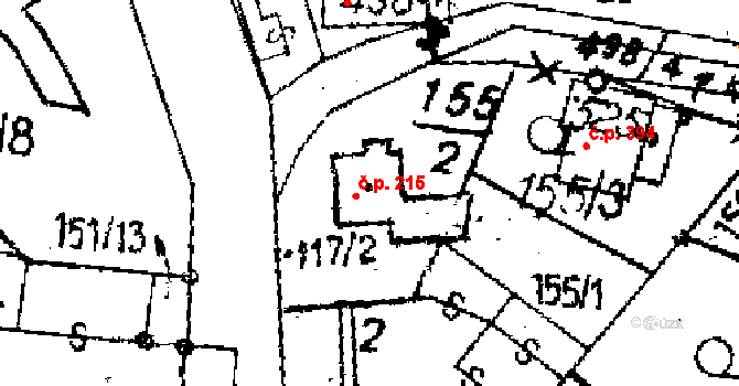 Jaroměřice 215 na parcele st. 117/2 v KÚ Jaroměřice, Katastrální mapa