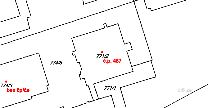 Medlánky 487, Brno na parcele st. 771/2 v KÚ Medlánky, Katastrální mapa