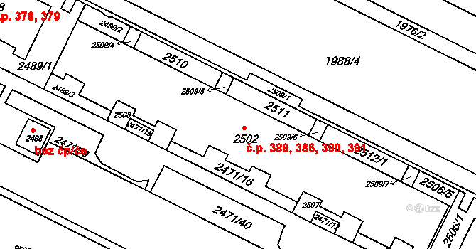 Nový Lískovec 386,389,390,391, Brno na parcele st. 2502 v KÚ Nový Lískovec, Katastrální mapa