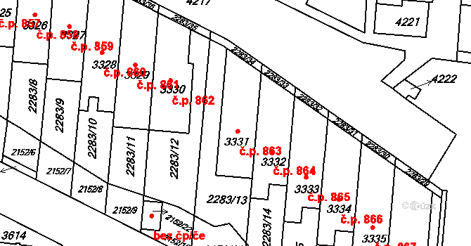 Komín 863, Brno na parcele st. 3331 v KÚ Komín, Katastrální mapa