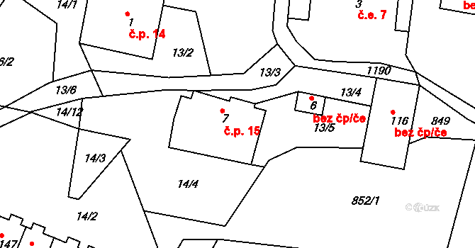 Horská Kamenice 15, Železný Brod na parcele st. 7 v KÚ Horská Kamenice, Katastrální mapa