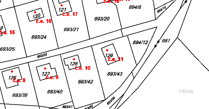 Třeskonice 11, Tuchořice na parcele st. 129 v KÚ Třeskonice, Katastrální mapa
