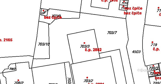 Teplice 2882 na parcele st. 703/3 v KÚ Teplice, Katastrální mapa