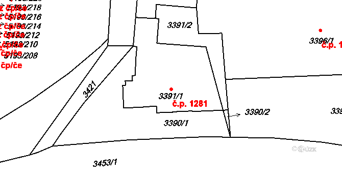 Frýdek 1281, Frýdek-Místek na parcele st. 3391/1 v KÚ Frýdek, Katastrální mapa