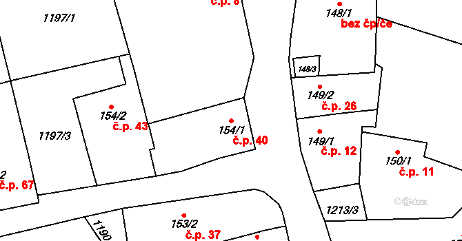 Hynkov 40, Příkazy na parcele st. 154/1 v KÚ Hynkov, Katastrální mapa