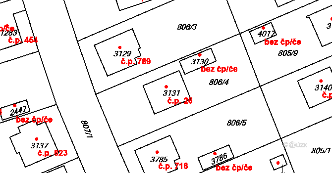 Plzeňské Předměstí 25, Rokycany na parcele st. 3131 v KÚ Rokycany, Katastrální mapa