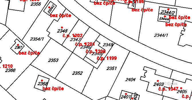 Sokolov 1199 na parcele st. 2345 v KÚ Sokolov, Katastrální mapa