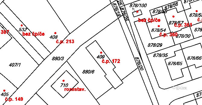 Debř 172, Mladá Boleslav na parcele st. 409 v KÚ Debř, Katastrální mapa