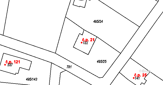 Myšlín 21, Mnichovice na parcele st. 122 v KÚ Myšlín, Katastrální mapa