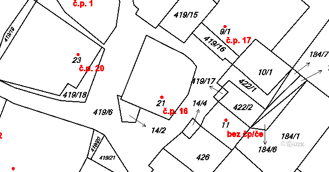 Malý Jeníkov 16, Strmilov na parcele st. 21 v KÚ Malý Jeníkov, Katastrální mapa