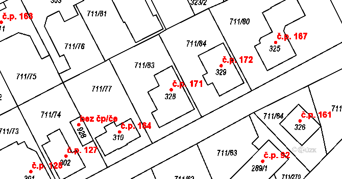 Daliměřice 171, Turnov na parcele st. 328 v KÚ Daliměřice, Katastrální mapa
