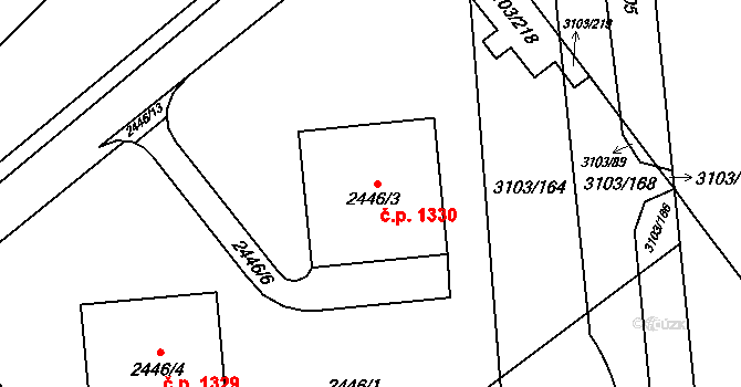 Radotín 1330, Praha na parcele st. 2446/3 v KÚ Radotín, Katastrální mapa