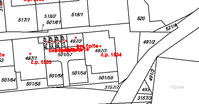 Krč 1534, Praha na parcele st. 497/3 v KÚ Krč, Katastrální mapa