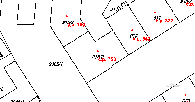 Nusle 753, Praha na parcele st. 915/2 v KÚ Nusle, Katastrální mapa