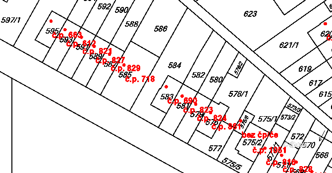Braník 690, Praha na parcele st. 583 v KÚ Braník, Katastrální mapa