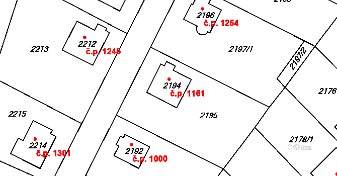 Modřany 1161, Praha na parcele st. 2194 v KÚ Modřany, Katastrální mapa